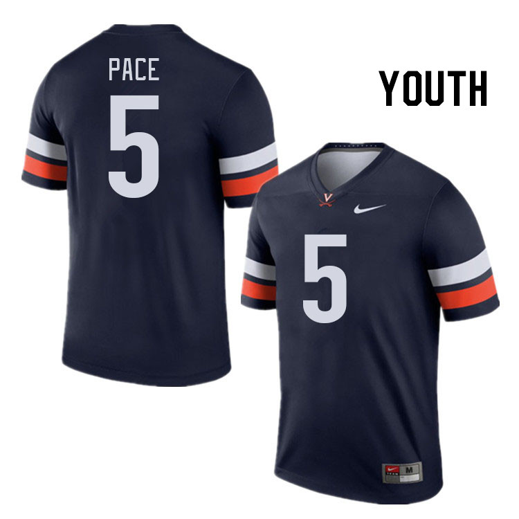 Youth #5 Kobe Pace Virginia Cavaliers College Football Jerseys Stitched Sale-Navy - Click Image to Close